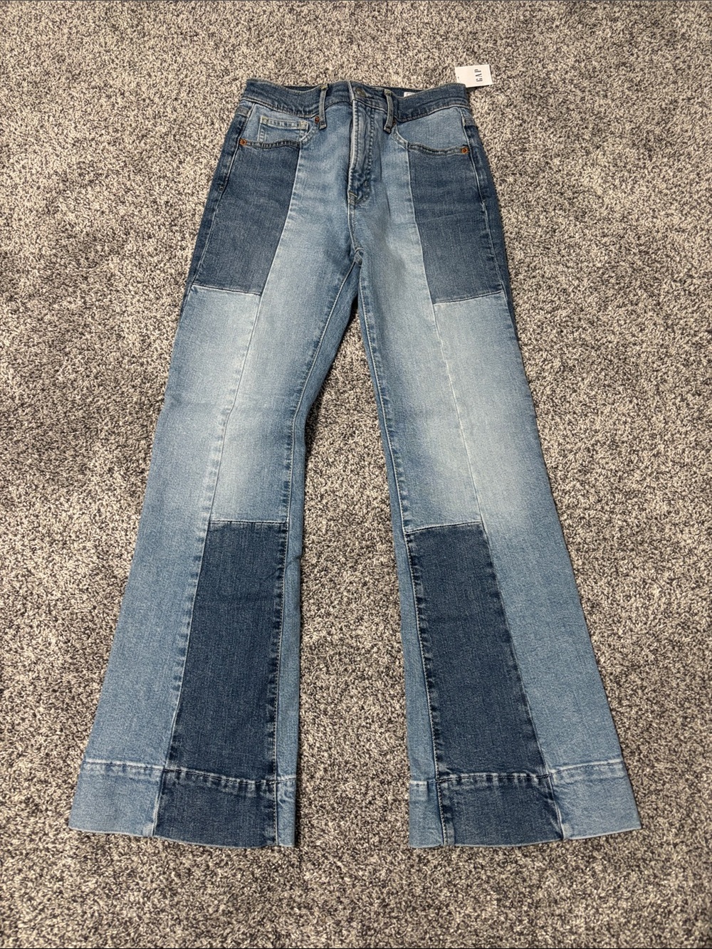 NWT Gap Denim 70’s Flare High Rise Patchwork Jeans 26/2P
